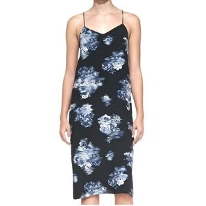 Tibi navy blue floral silk slip dress